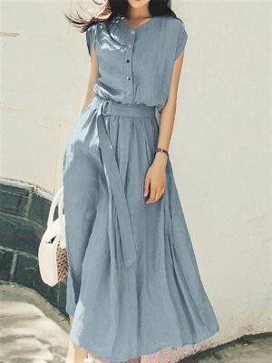 Buttoned Blue Dress - Summer Outfit