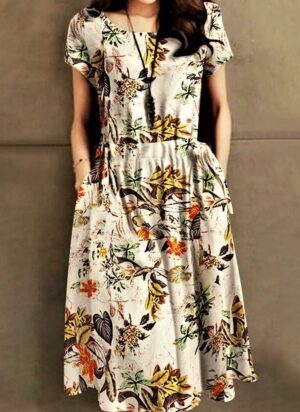 Short Sleeve Midi Dress Yellow