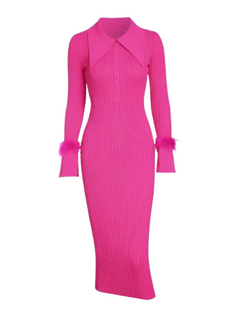 pink midi for women - pink sweater dress - full sleeve midi dress