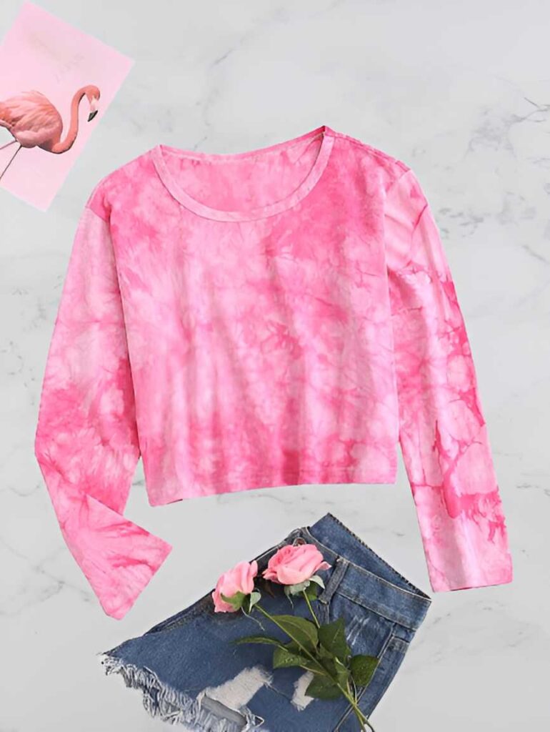 pink tie-dye tshirt - pink crop top - tie-dye sweater