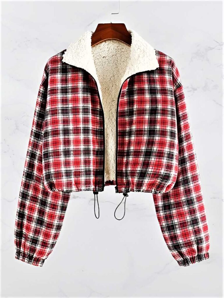 warm winter jacket - women fleece jacket - plaid