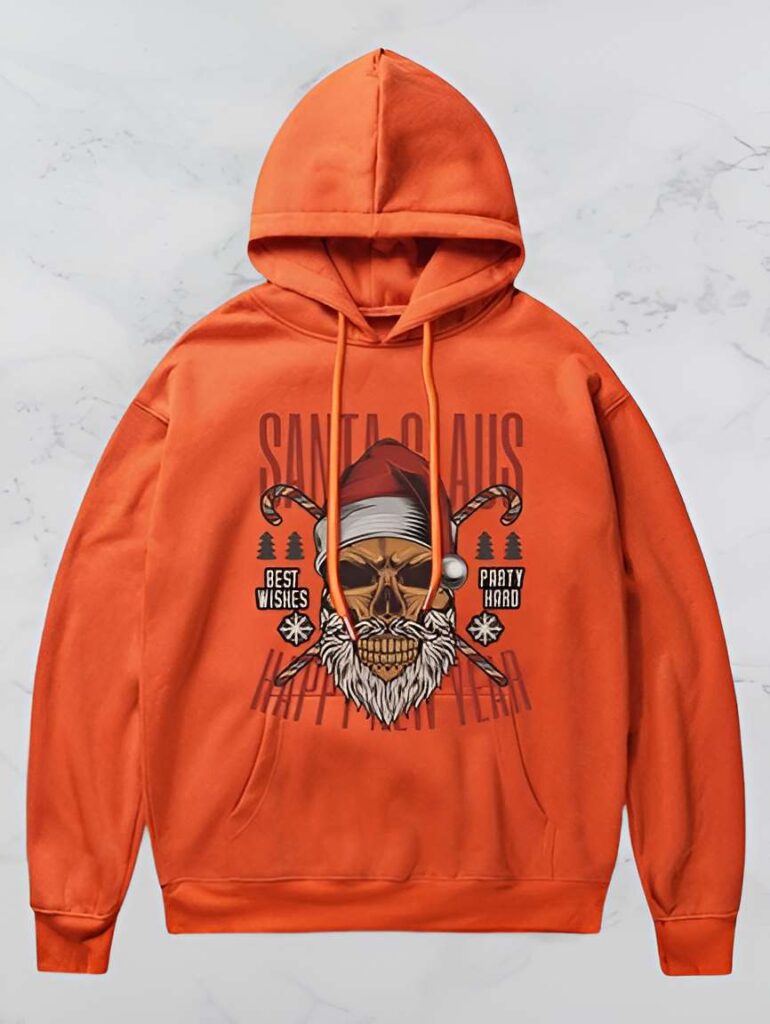 1. Santa Print Hoodie - Mens winter hoodie - cartoon skull hoodie