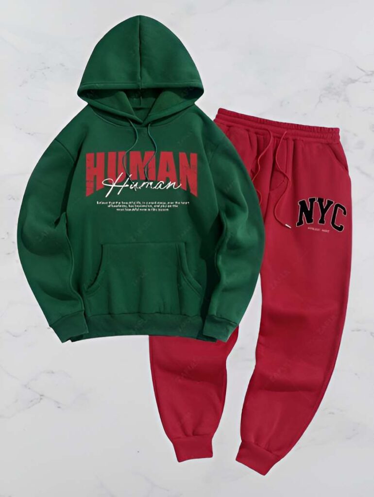 13. Pullover Hoodie And Jogger Set for Men - Green and Red