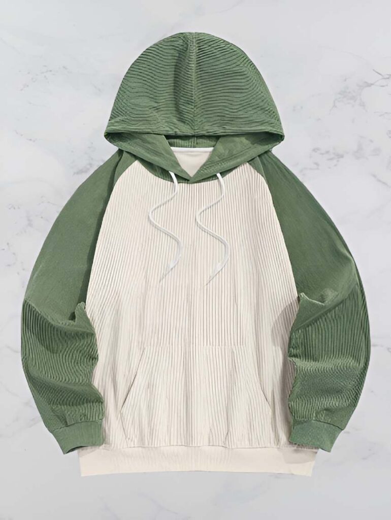 14. Colorblock Raglan Sleeve Corduroy Hoodie - Deep Green - Trendy Mens Outfit