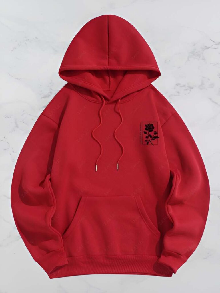 15. Rose Pattern Thermal Fleece-lined Pullover Hoodie - Mens Fashion