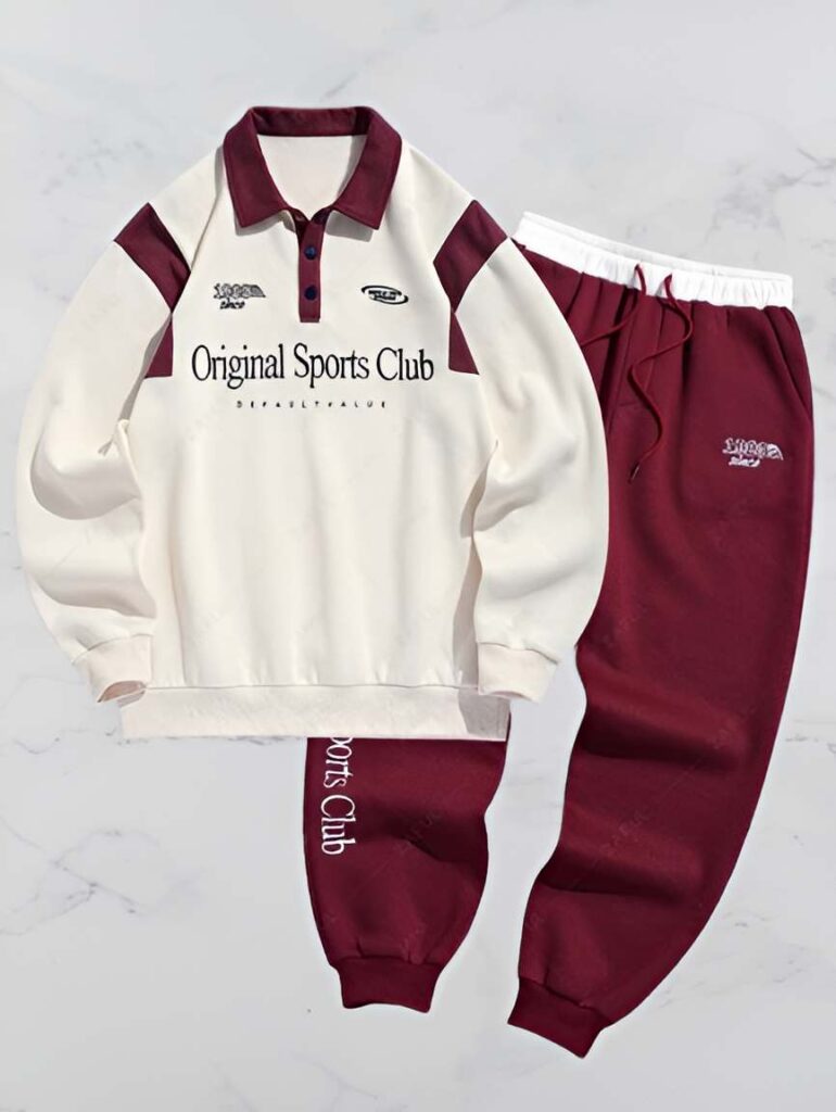 18. Sweatshirt And Drawstring Jogger Pants Set for Men - Deep Red