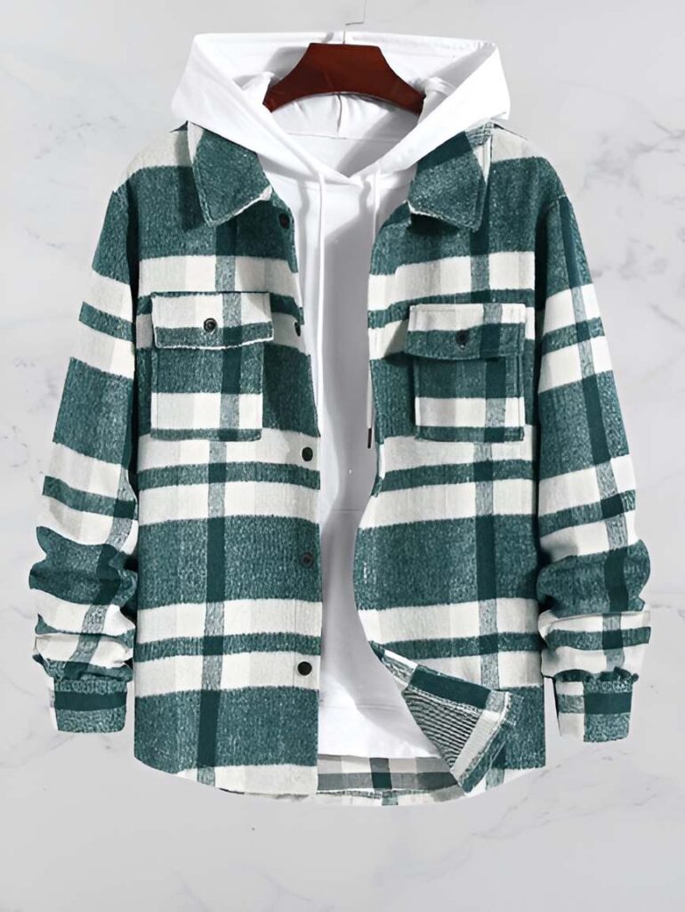 21. Plaid Pattern Flannel Jacket - Deep Green - Mens Winter Jacket