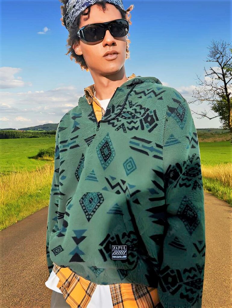 25. Aztec Tribal Print Pullover Hoodie - Deep Green - Mens Pullover Christmas