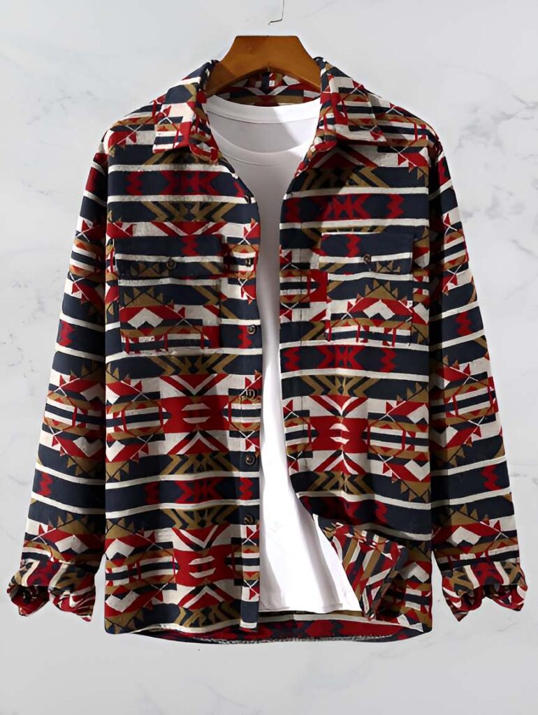 3. Aztec Printed Pocket Flannel Shacket - Mens Traditional Outfit