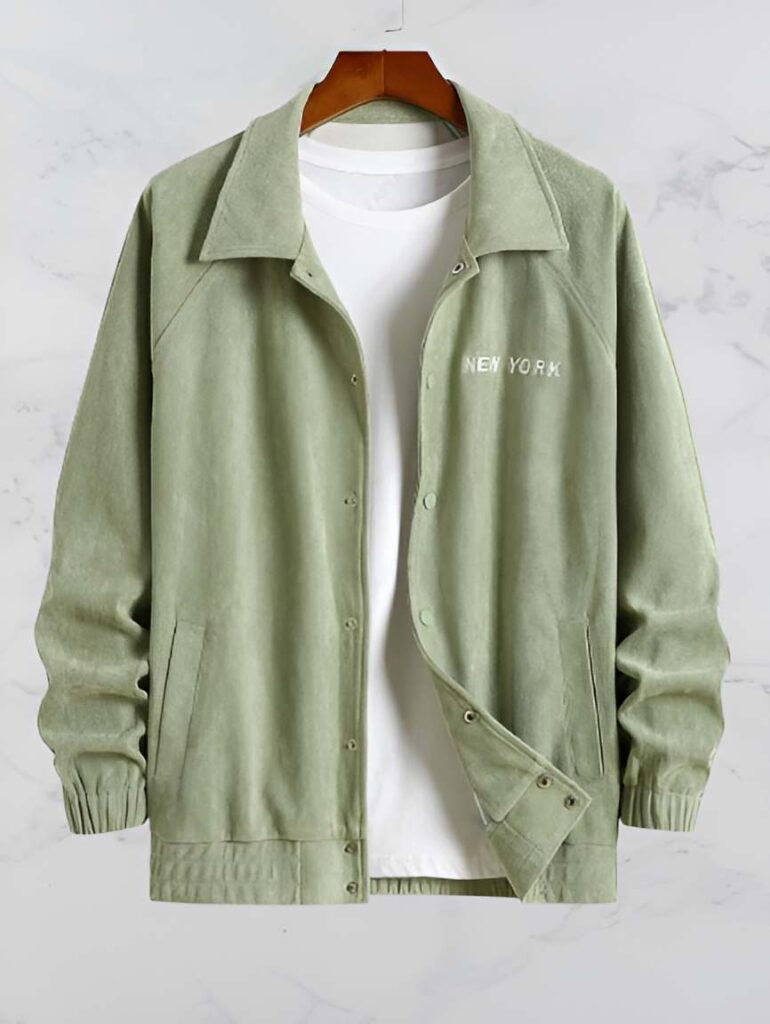 30. Light Green Faux Suede Jacket for Men - Green Christmas Aesthetic