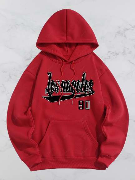 31. Los Angeles Printed Kangaroo Pocket Pullover Hoodie - Mens Winter Hoodie