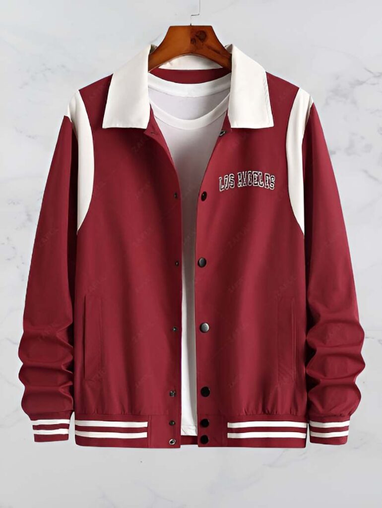 6. Colorblock Stripes Panel Baseball Varsity Jacket - Mens Fashion