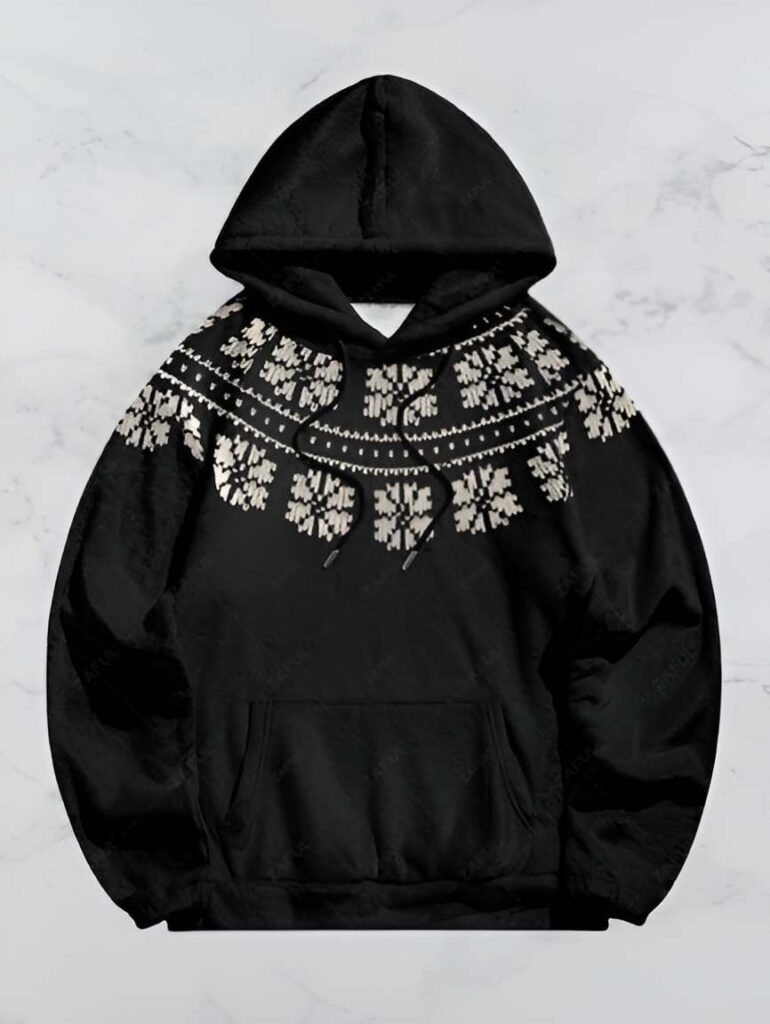 8. Snowflake Pattern Kangaroo Pocket Pullover Hoodie - Mens Winter Fashion