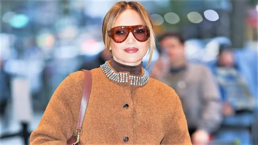 Jennifer Lopez wearing chocolate brown outfit - fall 2025 trend