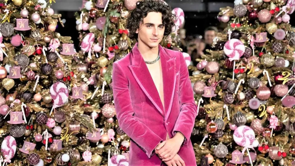 timothee-chalamet-in-pink-velvet-suit-Christmas-Outift